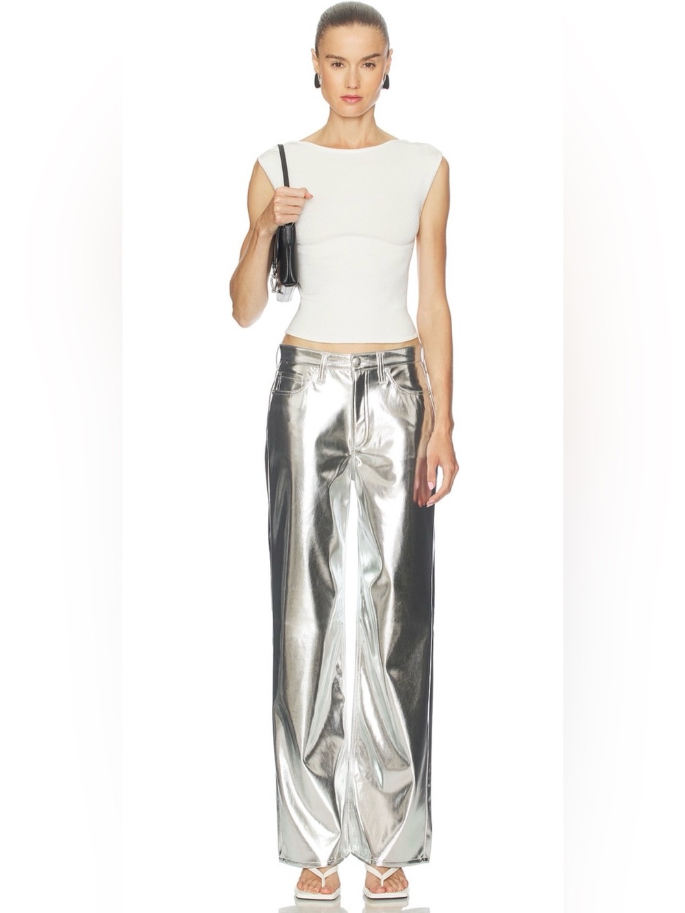 NWOT rag & bone metallic silver faux-leather wide-leg pants sz 27